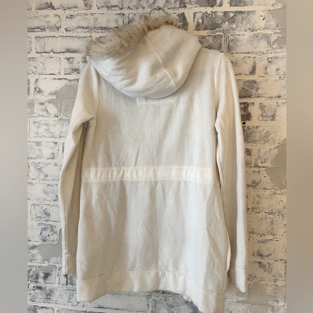 Cream Faux Fur Long Zipper Hoodie - Picture 3 of 8